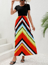 Round Neck Short Sleeve Maxi Dress