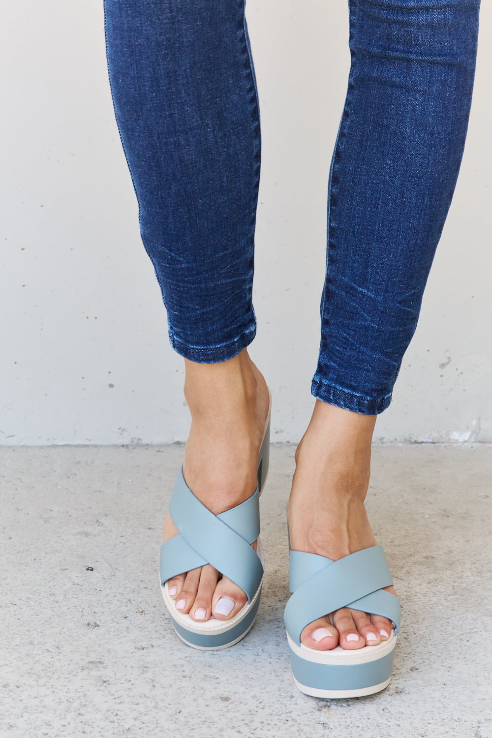 Weeboo Contrast Platform Sandals in Misty Blue