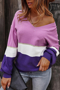 Striped V-Neck Long Sleeve Sweater