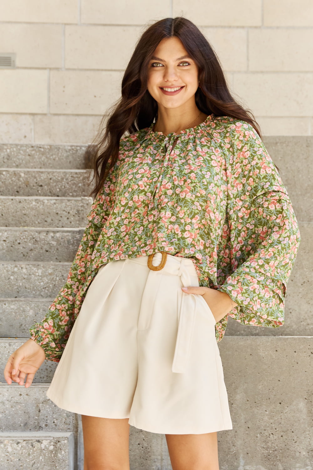 Balloon Sleeve Floral Blouse