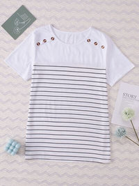 Striped Round Neck Short Sleeve T-Shirt