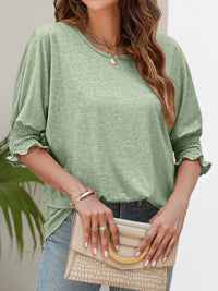 Smocked Flounce Sleeve Round Neck T-Shirt