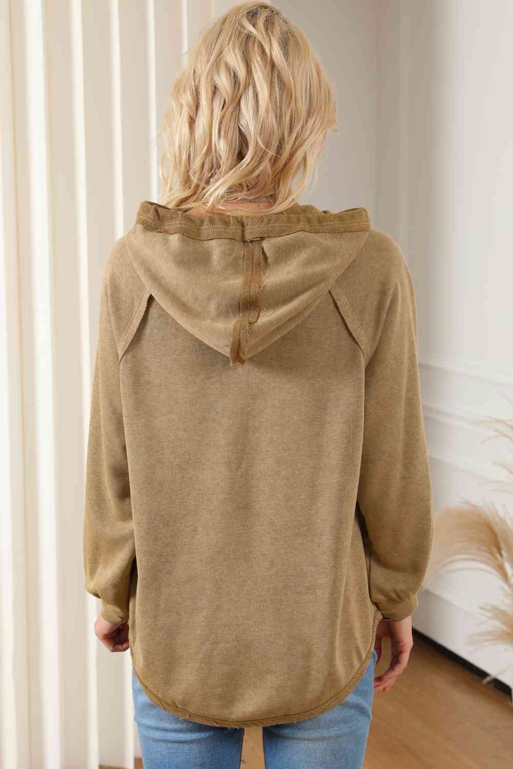 Waffle-Knit Drawstring Hoodie