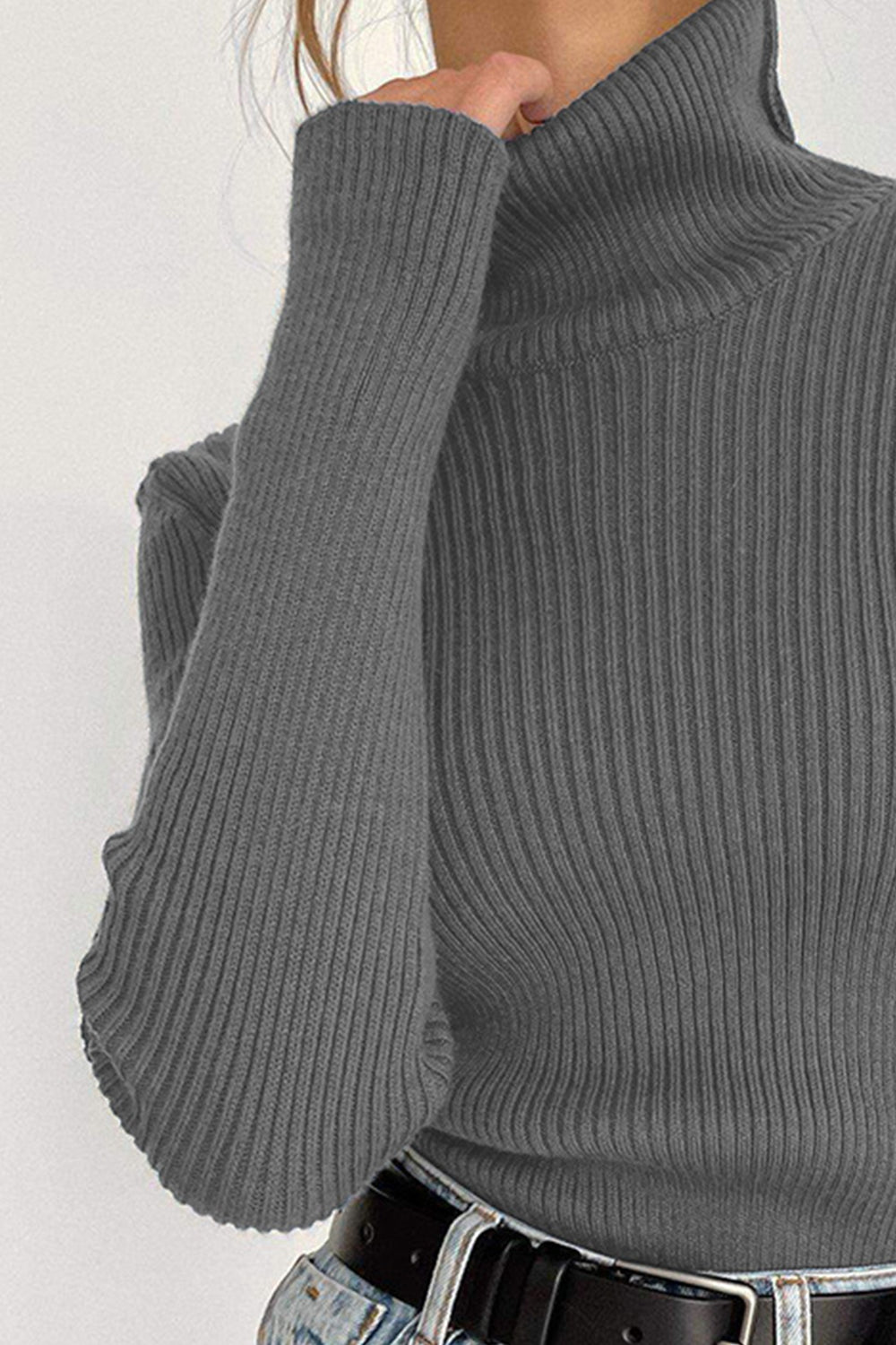 Ribbed Turtle Neck Long Sleeve Sweater