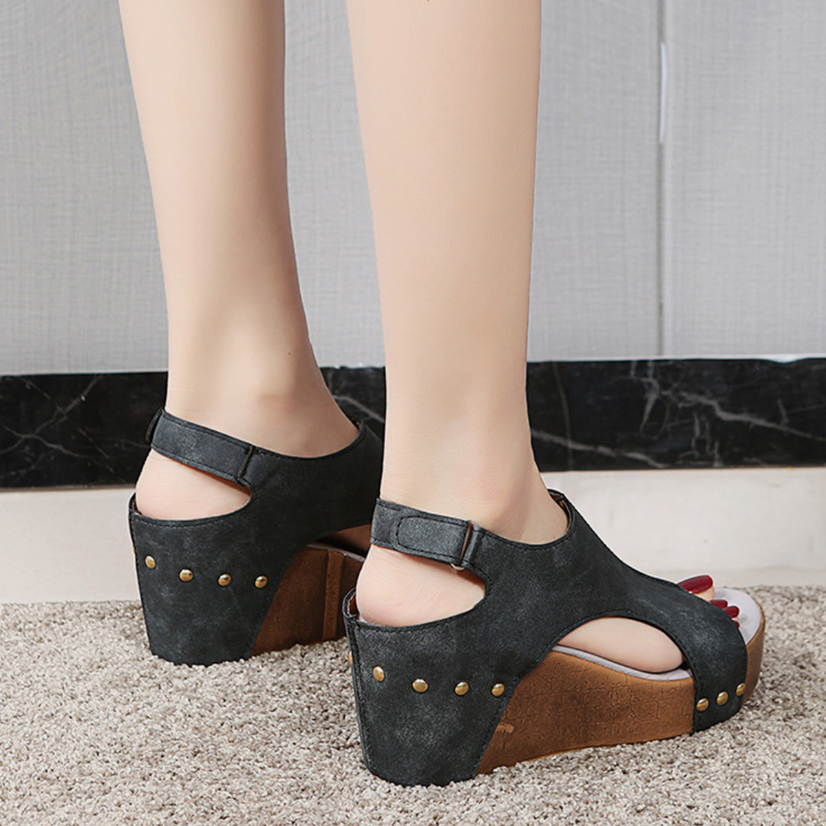 Peep Toe High Heel Wedges