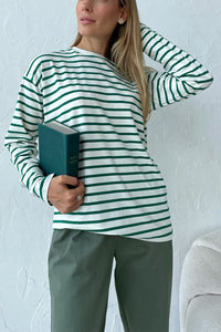 Round Neck Striped Dropped Shoulder T-Shirt