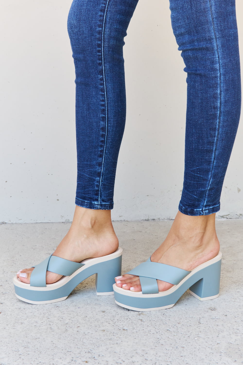 Weeboo Contrast Platform Sandals in Misty Blue