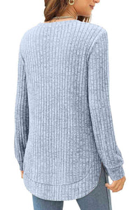 Ribbed Round Neck Long Sleeve T-Shirt