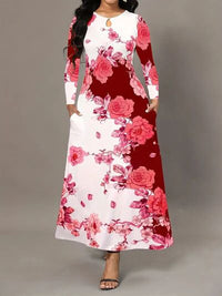 Pocketed Printed Long Sleeve Dress