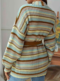 Striped Open Front Long Sleeve Cardigan