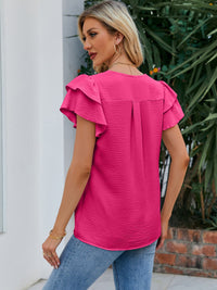 V-Neck Flounce Sleeve Blouse