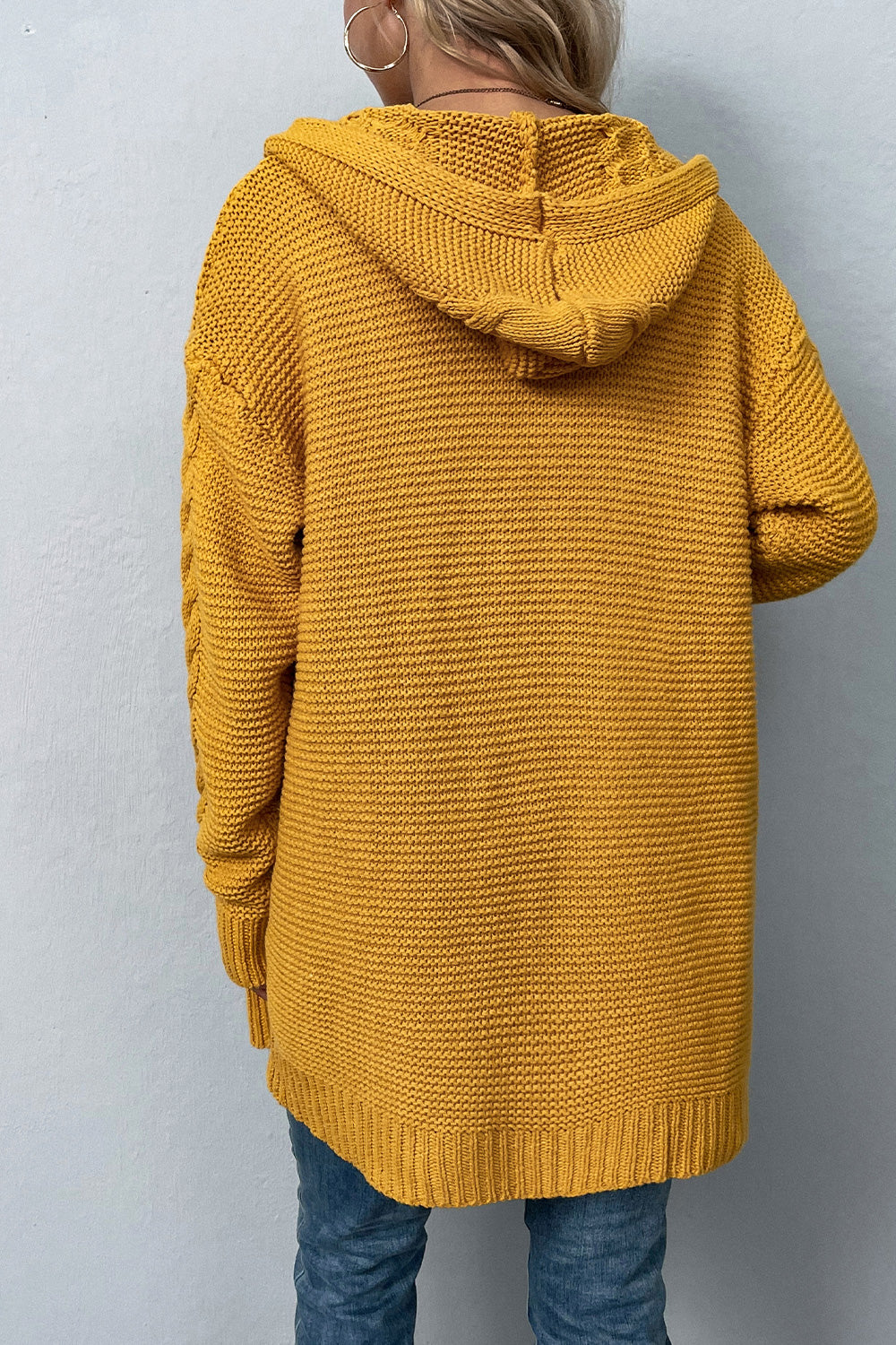 Cable-Knit Dropped Shoulder Hooded Cardigan