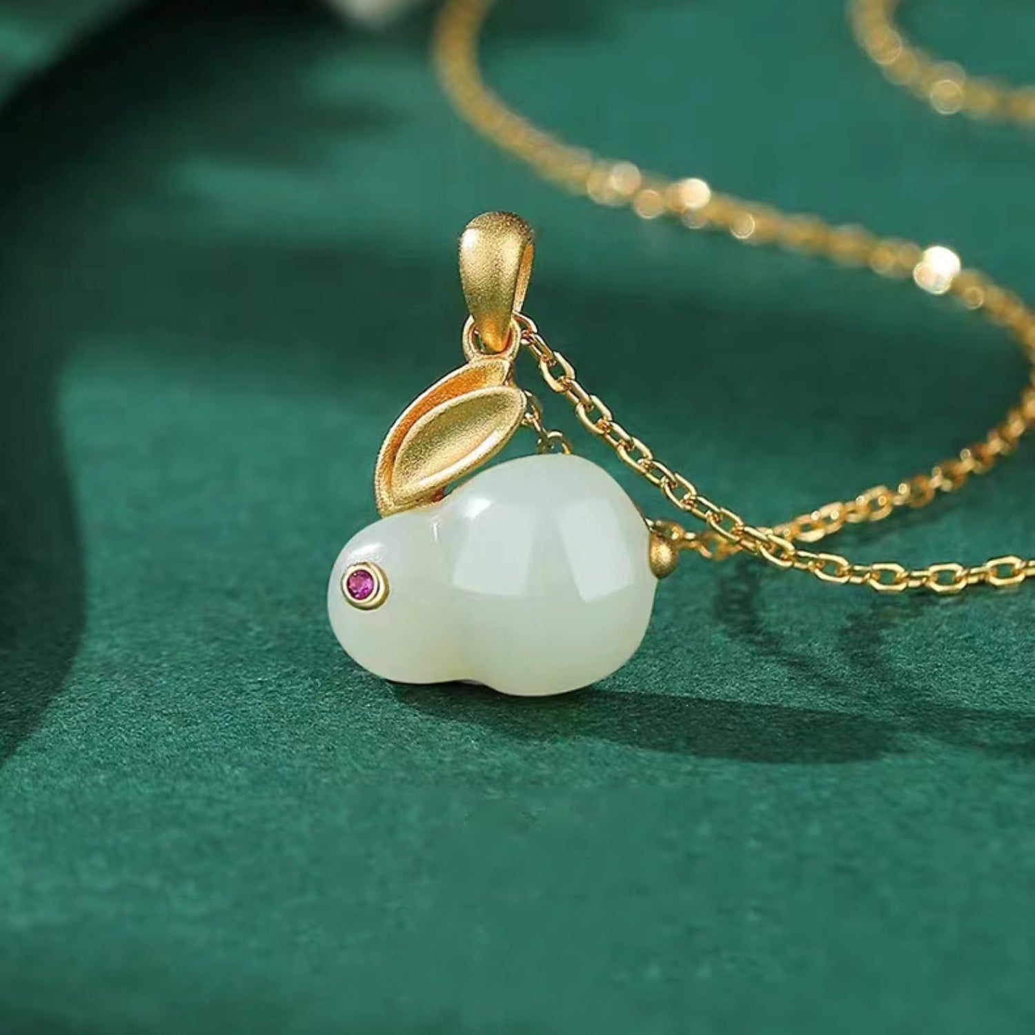 Natural Stone Gold-Plated Rabbit Pendant Necklace