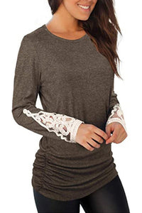 Lace Detail Long Sleeve Round Neck T-Shirt