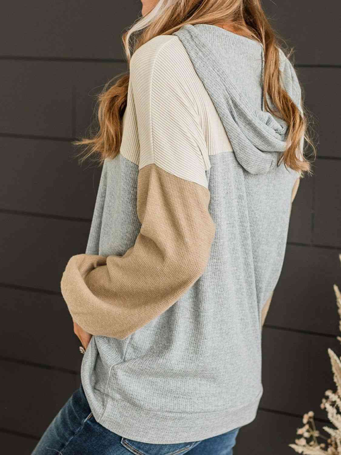 Color Block Drawstring Long Sleeve Hoodie