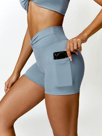 Twisted High Waist Active Shorts with Pockets