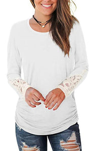 Lace Detail Long Sleeve Round Neck T-Shirt