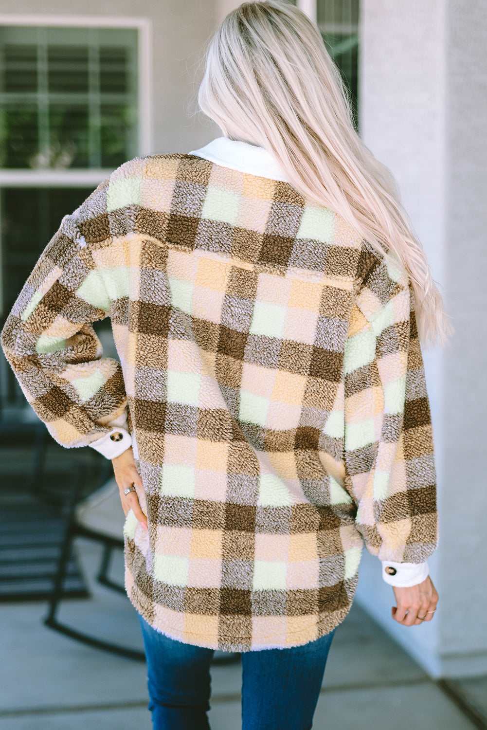 Plaid Collared Neck Button Down Jacket