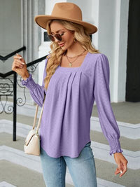 Ruched Square Neck Lantern Sleeve Blouse