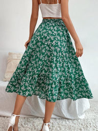 Printed Ruffle Hem Midi Skirt