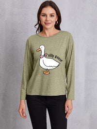 Goose Graphic Round Neck Long Sleeve T-Shirt