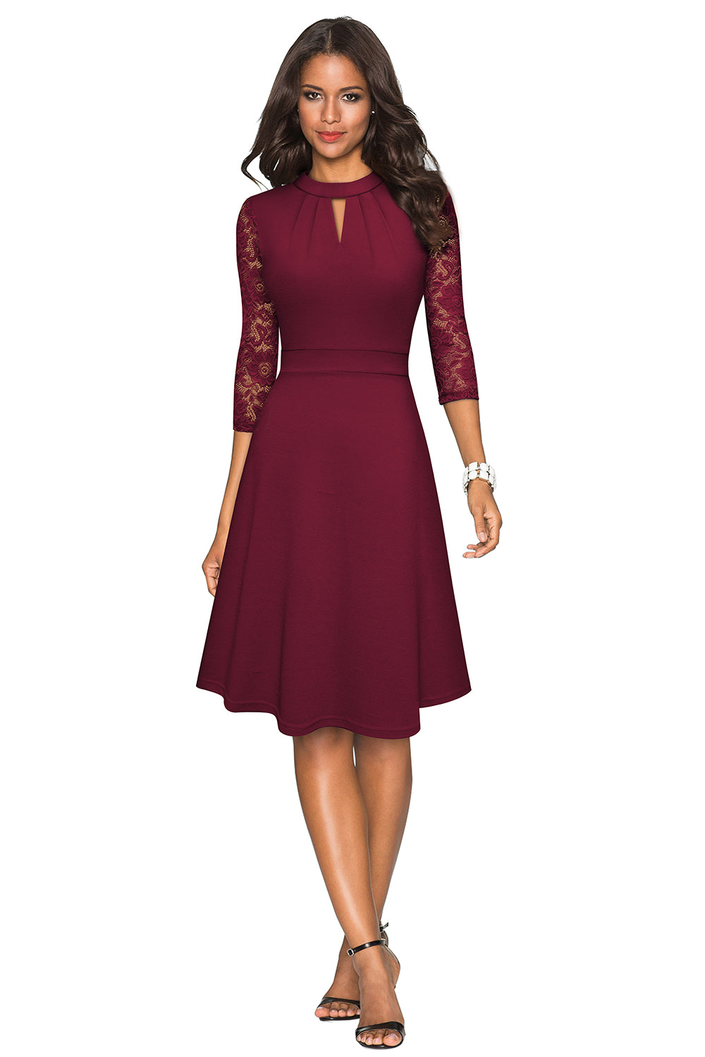 Round Neck Three-Quater Sleeve Cutout Dress