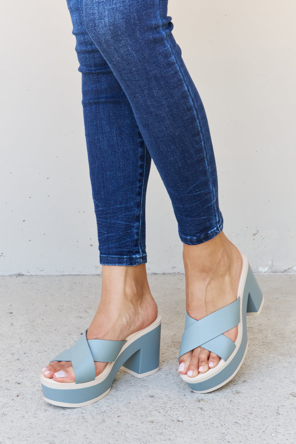 Weeboo Contrast Platform Sandals in Misty Blue