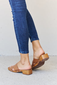 Criss Cross Wooden Clog Mule in Brown